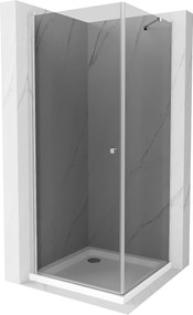 Mexen Pretoria, zuhanykabin 80 (ajtó) x 80 (fal) cm, 6mm szürke üveg, króm profil + fehér zuhanytálca, 852-080-080-01-40-4010
