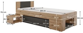Egyszemélyes ágy 90 cm Uniforme (artisan tölgy + antracit)  (tárolóhellyel). 1116537