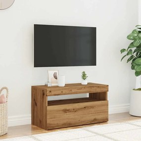 kézműves tölgy szerelt fa TV-szekrény LED-ekkel 75x35x40 cm