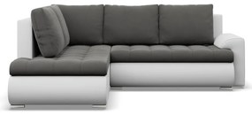 Tokio sarokkanapé, L alakú háttámlával, 2 ágyneműtartóval, bársony + műbőr, baloldali, szürke - fehér