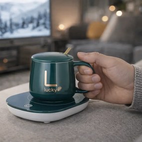 Lucky kerámia bögre szett elektromos melegítővel díszdobozban - green