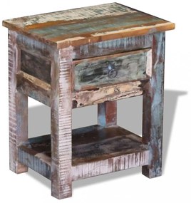 1 fiókos tömör újrahasznosított fa kisasztal 43 x 33 x 51 cm