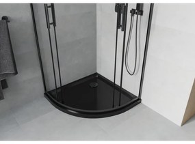 Mexen Rio, negyed kör alakú zuhanykabin tolóajtóval 90 x 90 cm, 5mm átlátszó üveg, fekete profil + fekete zuhanytálca, 863-090-090-70-00-4170B