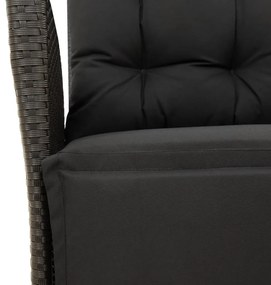 3 részes fekete polyrattan kerti étkezőgarnitúra párnákkal