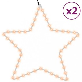 2 db meleg fehér karácsonyi csillagok 48 LED-del 56 cm