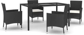 vidaXL 5 részes fekete polyrattan kerti étkezőgarnitúra párnákkal