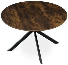 Kerek Étkezőasztal 120×120×75,5 cm, MDF Old Wood + Fekete Fém Láb