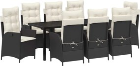vidaXL Kert étkező szett párnával 9 pcs Fekete polirattan