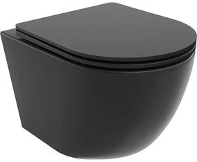 Mexen Lena, falra akasztható wc csésze 490x360x340 mm, Perem nélküli Tornado + duroplast wc ülőke, matt fekete, 30221085T