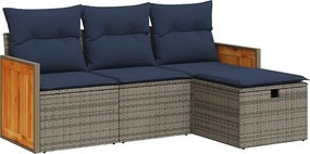 vidaXL 4 részes szürke polyrattan kerti ülőgarnitúra párnákkal