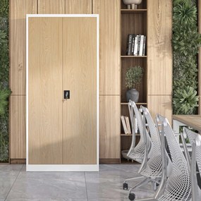 Fém iratszekrény JAN H, 900 x 1950 x 400 mm, Eco Design: fehér/ sonoma tölgy