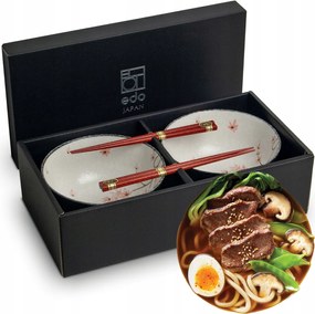 Kerámia szett Világos Tálak 17cm Leves Udon Juharlevél pálcikákkal