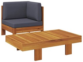 vidaXL 2 részes akácfa kerti ülőgarnitúra sötétszürke párnákkal