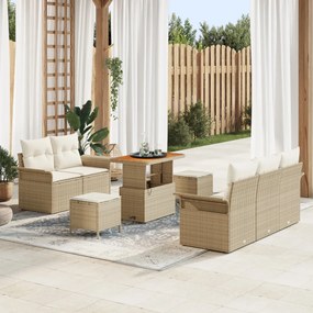 8 Részes Kerti Kanapészett Párnákkal Bézs Poly Rattan Akác, 2-Fős Kerti Kanapé Párnákkal Bézs Poly Rattan, 3 Részes Kerti Étkezőszett Párnákkal Bézs Poly Rattan Akác