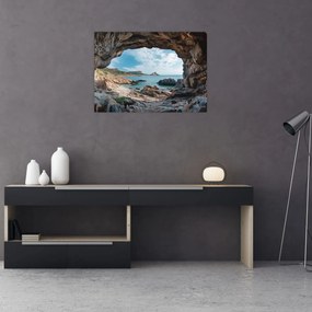 Üveg kép - Barlang a tenger mellett (70x50 cm)