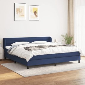kék szövet rugós ágy matraccal 200 x 200 cm