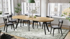 Mazzoni VITO Anyagminta Arany Tölgy/fekete lábak - LOFT/IPARI STÍLUSÚ 310 cm-re BŐVÍTHETŐ NAGY KEREK ASZTAL Ø110 Y LÁBAKKAL