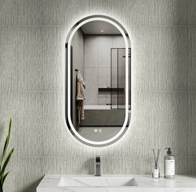 Erga Lyra, ovális LED tükör 50x100cm, 3 fényszín, első és hátsó világítás, páramentes fűtőpárna, ERG-V01-LYRA-5010-CL