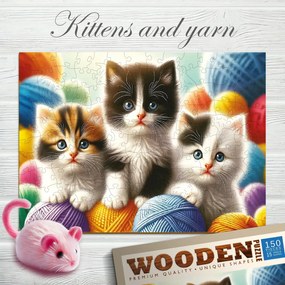 Kiscicák és a fonalgombolyagok fa puzzle