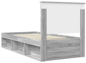 vidaXL Ágykeret fejtámlával Szürke Sonoma 100 x 200 cm Tömör fenyőfa