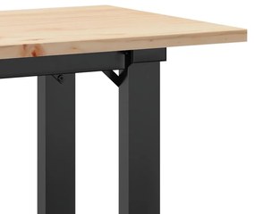 tömör fenyőfa és öntöttvas dohányzóasztal O-vázzal 110x40x45 cm