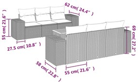 7 részes fekete polyrattan kerti ülőgarnitúra párnával