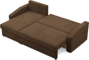 Zeus sarokkanapé, 2 ágyneműtartóval, döntött kartámasz, szövet anyag, univerzális oldal, hab töltet, barna