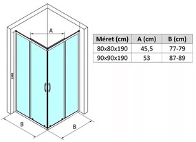 Elio 80x80 cm szögletes két tolóajtós zuhanykabin 6 mm vastag vízlepergető biztonsági üveggel, króm elemekkel, 190 cm magas