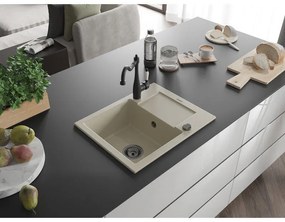 Mexen Enzo, gránit mosogató 576x465x174 mm, 1 kamrás és mosogató csaptelep Carla, bézs, 6506-69-670700-70