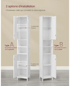 Magas és keskeny fürdőszobai szekrény világításal 170x30x30 fehér színben