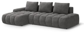 Szürke bársony kinyitható-tárolóhelyes sarokkanapé (bal oldali-heverő résszel) Linz – Cosmopolitan Design