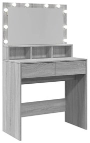szürke sonoma színű fésülködőasztal LED-del 80 x 41 x 134,5 cm