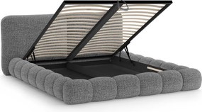 Sötétszürke kárpitozott ágyneműtartós franciaágy ágyráccsal 180x200 cm Solange – Micadoni