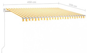 sárga és fehér kézzel kihúzható LED-es napellenző 4,5x3,5 m