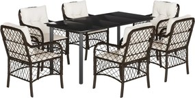 vidaXL 7 részes barna polyrattan kerti étkezőgarnitúra párnával