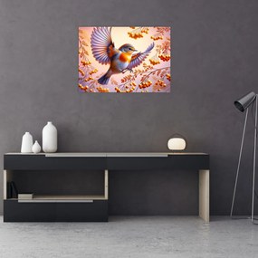 Üveg kép - Madár berkenyével (70x50 cm)