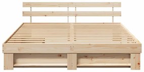 Ágykeret fejtámlával fiókkal Barna 200 x 200 cm Tömör fenyőfa