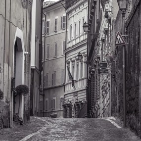 Poszter 30x30cm Keskeny utca régi épületek között Rómában 2, Assaf Frank