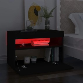 2 db fekete éjjeliszekrény LED-lámpákkal 60x35x40 cm szerelt fa