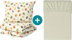 Krepp ágyneműhuzat SZETT ŐSZI SZÍNEK POLI színes + Jersey gumis lepedő 90 x 200 cm világos krém, egyszemélyes
