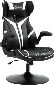 Vinsetto Ergonomikus Gamer Szék, Forgószék, Rocker Funkcióval, Magasságállítható, Acél, Fekete + Fehér, 67 x 70 x 106-112 cm | Aosom