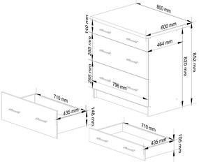 Alsó konyhaszekrény Organo 80 3S (fehér + grafit). 1117546