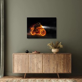 Üveg kép - Motoros lángokkal (70x50 cm)