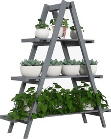 Outsunny Összecsukható 3-Szintes Fa Növényállvány Cserép Tartó A-Formával Beltéri és Kültéri Nappali Kert Erkély 100x36x112 cm Szürke | Aosom