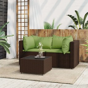 3 részes barna polyrattan kerti ülőgarnitúra párnával