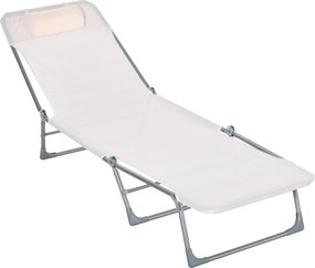 Outsunny Összecsukható Reggeliző Fekvő Napágy Állítható Fejtámasszal és 5 Pozíciós Háttámlával Lélegző Textilanyag 182x56x28 cm Krém | Aosom