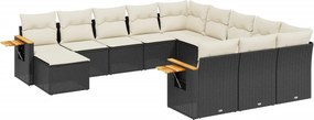 vidaXL 11 részes fekete polyrattan kerti ülőgarnitúra párnákkal