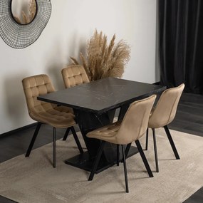 Fekete Márványhatású Bővíthető Étkezőasztal. CLARK 120-160 cm
