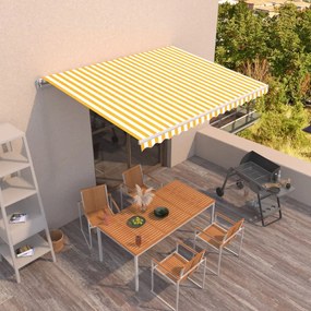sárga és fehér kézzel kihúzható napellenző 400 x 350 cm