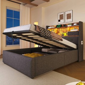 Kárpitozott ágy Egyszemélyes ágy Hidraulikus Led Usb/c 90x200 cm szürke